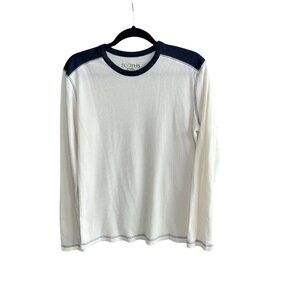 eCoths Mens Waffle Weave Cream Blue Thermal Long Sleeve Shirt Size Medium